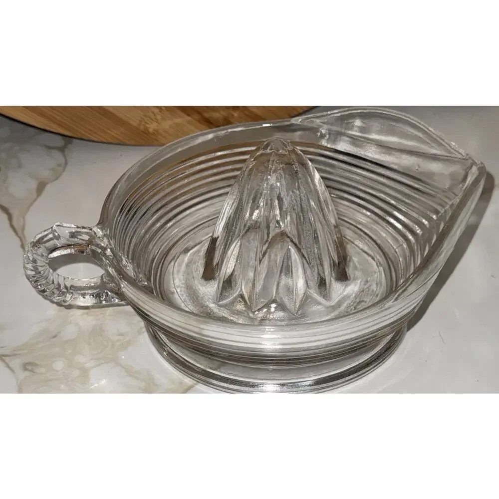 Vintage Anchor Hocking Glass Clear Ribbed Citrus Reamer Juicer 8x6” 1960’s